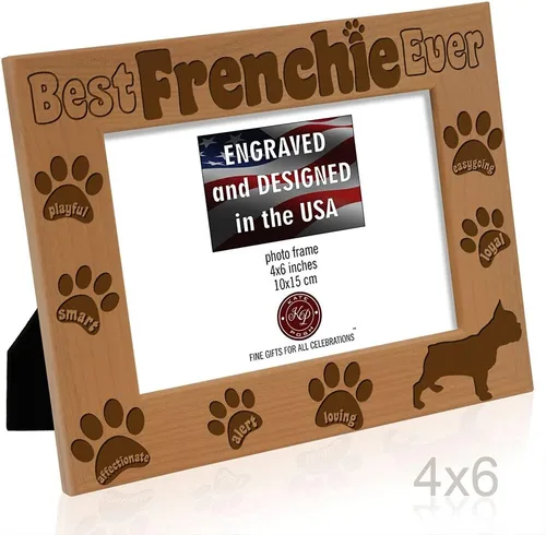 Miniatura 5 de KATE POSH Best Frenchie Ever - Marco de fotos de madera natural grabado, marco de fotos de bulldog francés, regalos conmemorativos para mascotas