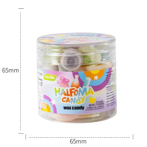 Miniatura 9 de Halfoma Botella de cera de caramelo masticable, con varios jarabes con sabor a fruta en el medio, enlatado, 1.76 oz, 25 caramelos