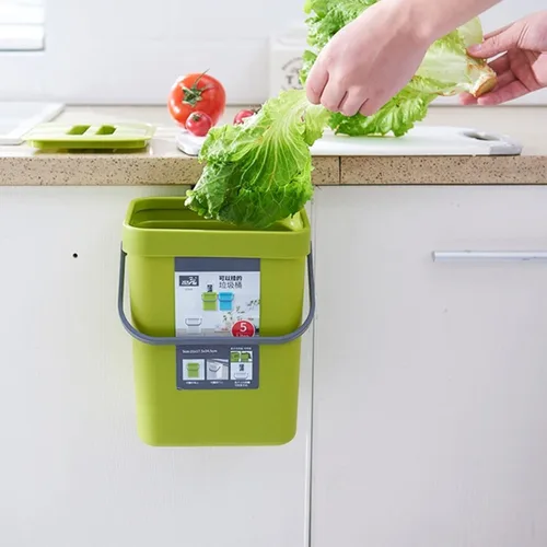 Miniatura 3 de Bote de basura pequeño con tapa, mini bote de basura para colgar en la cocina, herméticamente sellado, sin olores, pequeño contenedor de compost