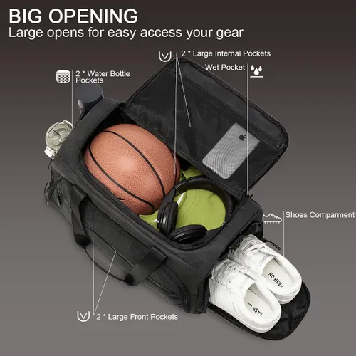Miniatura 3 de Bolsa de gimnasio para hombres y mujeres, pequeña bolsa deportiva con bolsillo húmedo y compartimento para zapatos, bolsa de lona resistente al agua