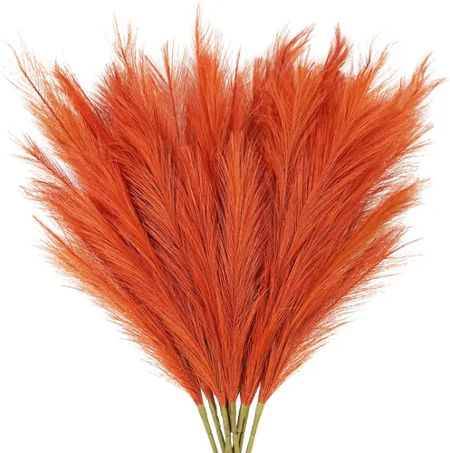 Miniatura 17 de obbsie 50 piezas de decoración de hierba de pampa falsa naranja quemado, 21.6 pulgadas de hierba pomposa artificial corta de otoño, ramas de hierba