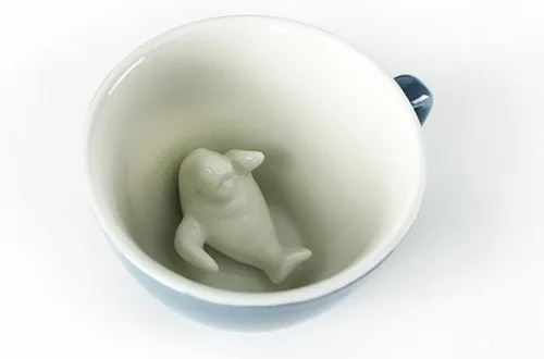Miniatura 8 de Creature Cups - Taza de cerámica de cola de ballena - Taza de café azul océano de 11 oz con cola de ballena 3D oculta en el interior Cola de ballena