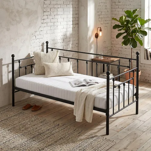 Miniatura 15 de VECELO - Marco de sofá cama de tamaño individual con soporte de listones de acero, cabecero, plataforma de cama para sala de estar, habitación