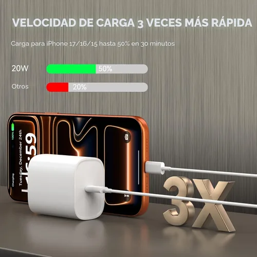 Miniatura 2 de Cargador para iPhone 17, 16, 15, carga rápida, cable de carga USB C de 10 pies de largo con bloque de carga rápida de teléfono tipo C de 20 W