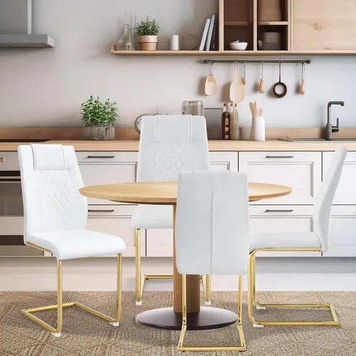 Miniatura 2 de cinkehome Juego de 4 sillas de comedor modernas de color negro con patas de metal plateado, silla lateral tapizada sin brazos con respaldo alto