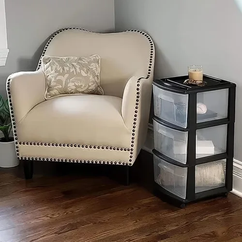 Miniatura 9 de HOMZ Paquete de 2 torres de cajones, carrito organizador de almacenamiento de plástico transparente de 3 niveles, marco negro - Contenedores