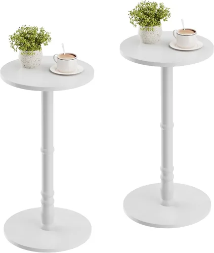 Miniatura 11 de Homleke Mesa auxiliar redonda, pilar de madera maciza con parte superior y base de madera, pequeña mesa de acento para bebidas para sala de estar