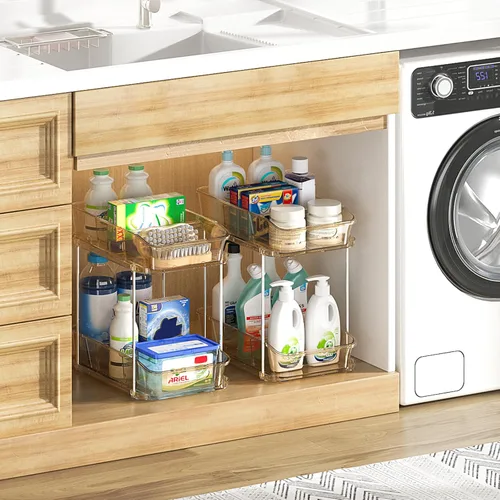 Miniatura 7 de Delamu Organizadores y almacenamiento de 2 niveles para debajo del fregadero, organizadores de gabinete de baño apilables multiusos, organización