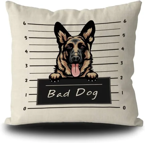 Miniatura 14 de Fundas de almohada de perro pastor alemán de 16 x 16 pulgadas, decoración de animales de perro malo, fundas de almohada de lino para sofá