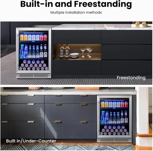 Miniatura 8 de Yeego Refrigerador de bebidas de 24 pulgadas – Refrigerador de bebidas integrado para 180 latas debajo del mostrador con puerta de vidrio