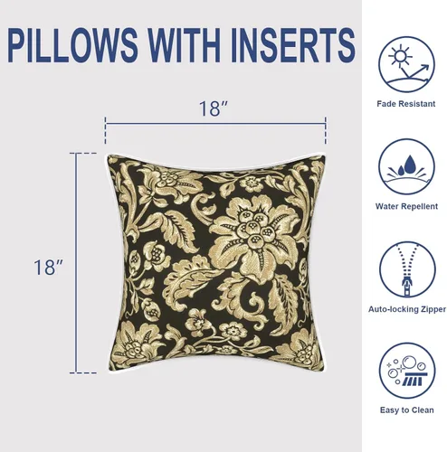 Miniatura 874 de Juego de 2 almohadas para exteriores de 16 x 16 pulgadas, repelentes al agua con interiores, para muebles de patio, hogar, jardín, geometría bohemia