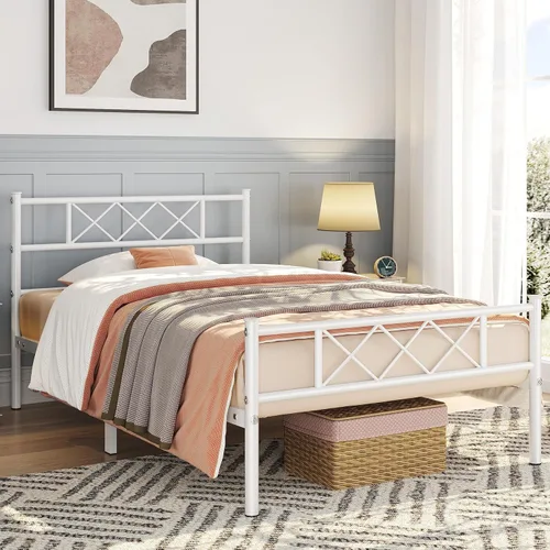 Miniatura 11 de Yaheetech Base de cama de plataforma metálica de tamaño Full con cabecero y pie de cama simples, base de colchón para almacenamiento debajo