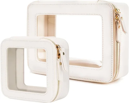 Miniatura 20 de Aveniee Organizador de bolsa de maquillaje transparente, bolsa de aseo de viaje para mujer, bolsa de cosméticos impermeable con cremalleras, Rosa