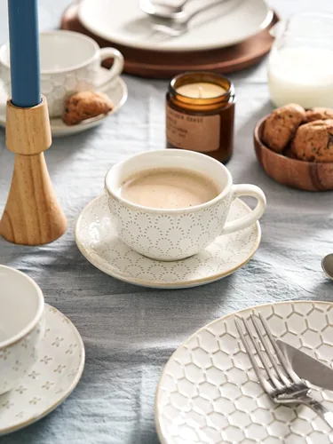 Miniatura 2 de LE TAUCI Tazas de capuchino con platillos – Juego de tazas de café de cerámica de 6 onzas y platillos para café con leche, café con leche, blanco