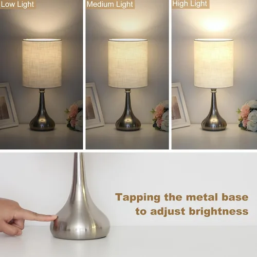 Miniatura 4 de Lámpara de mesa con control táctil, lámpara de noche regulable de 3 vías, lámpara de luz simple con pantalla de lámpara blanca y base de metal