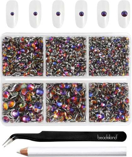 Miniatura 20 de BEADSLAND 4300 piezas de diamantes de imitación con parte plana, diamantes de imitación transparentes para uñas, gemas de cristal redondas