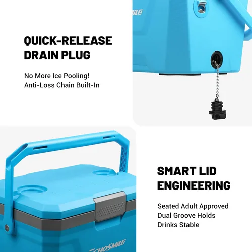 Miniatura 5 de EchoSmile Enfriador portátil aislado de 20L/21qt, enfriador duro para exteriores, caja de hielo para camping, bebidas, playa, pesca y navegación