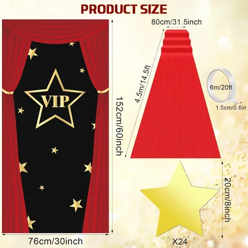 Miniatura 3 de Remagr Alfombra roja para fiesta de 2.6 x 15 pies, kit de decoración de fiesta VIP con temática de película, cubierta de puerta, alfombra roja
