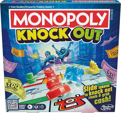 Monopoly Knockout - Juego de mesa | 2-8 jugadores | Promedio de 20 minutos | Juegos de mesa rápidos para familias, niños, adolescentes y adultos | A