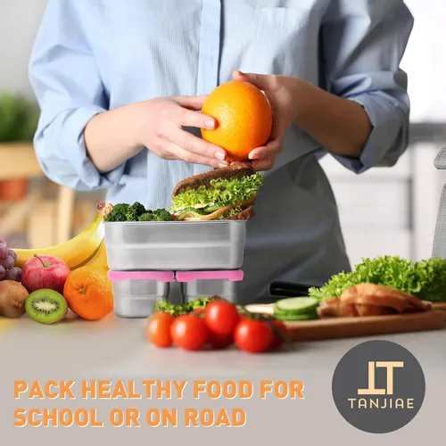 Miniatura 5 de Tanjiae Recipientes Pequeños de Acero Inoxidable para Almuerzo para Niños A Prueba de Fugas Sin BPA Recipientes para Aperitivos con Tapas