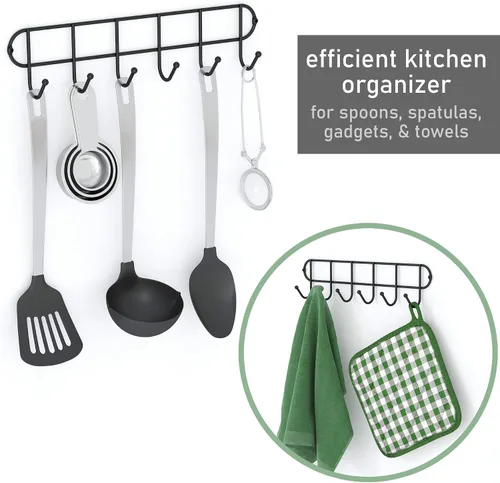 Miniatura 4 de Estante para tazas y tazas de café de granja para montar en la puerta o en la pared - Estante rústico para utensilios de cocina con ganchos