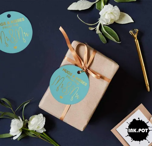 Miniatura 5 de Etiqueta colgante de papel de aluminio dorado Abrazos y besos de la etiqueta de recuerdo de boda 50 piezas