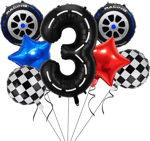 Miniatura 10 de Globos de auto de carreras, decoraciones de cumpleaños de autos, globos de aluminio grandes de 40 pulgadas, globos negros del número 0