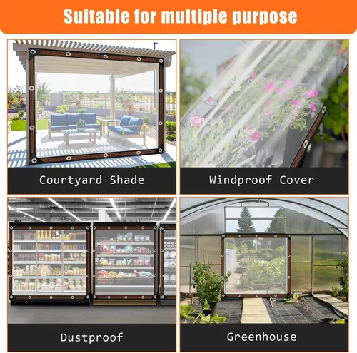Miniatura 8 de ZYP Lona resistente transparente impermeable de 4x6 pies para jardín al aire libre, lona de vinilo transparente con ojales, lona impermeable