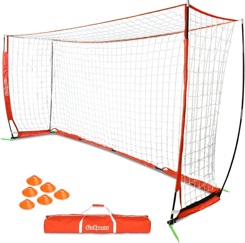 GoSports Elite Soccer Goals – Redes de fútbol portátiles de 12 x 6 pies y 6 x 4 pies para juegos o práctica – Incluye 6 conos, funda de transporte y
