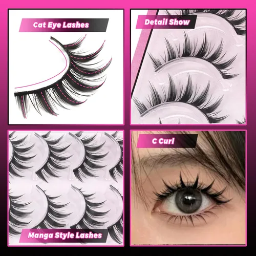 Miniatura 150 de Veleasha Pestañas postizas de manga puntiagudas, 100% hechas a mano, aspecto natural, pestañas postizas ligeras con banda transparente suave
