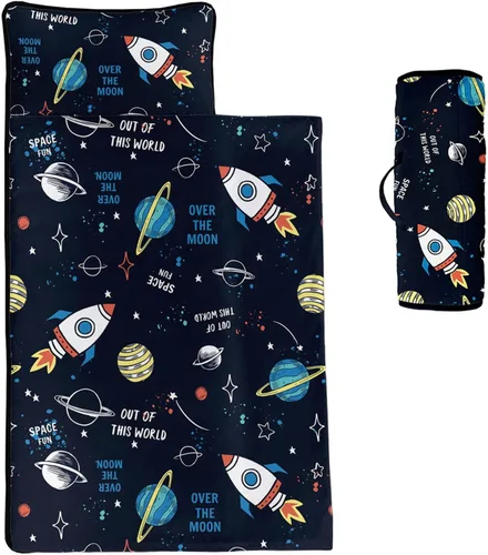 Miniatura 6 de Tapete para siesta espacial – Saco de dormir de galaxia espacial con almohada extraíble – Juego de ropa de cama para guardería y fiestas de pijamas
