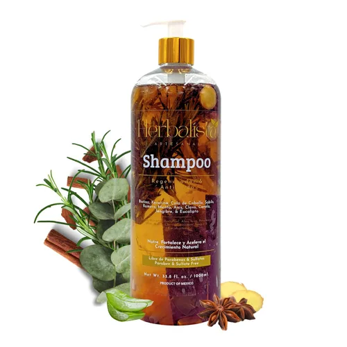 HERBALISTA Nuevo Champú Herbal Viral 1000ml (33 fl oz) - Con Romero Real, Canela, Anís, Clavo, Aloe, Jengibre y Eucalipto - Fortalece, Regenera,