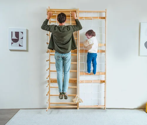 Miniatura 5 de Avenlur Neem 5 en 1 escalera sueca de pared con gimnasio, escalador de pared de carga, escalera sueca con columpio, escalera de cuerda, barra