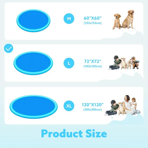 Miniatura 8 de SLOOSH Tapete antideslizante de 72 pulgadas para salpicaduras, juguetes de agua para exteriores, tapete de juego para niños y perros, regadera Azul