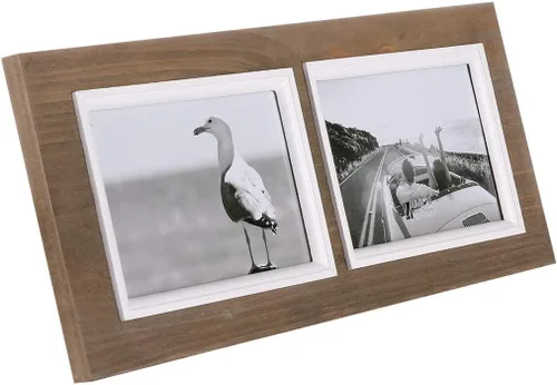 Miniatura 8 de Marco de collage de 2 aperturas de madera maciza envejecida de 4 x 6 pulgadas Estilo vintage, vidrio real, soporte de mesa o colgante de pared