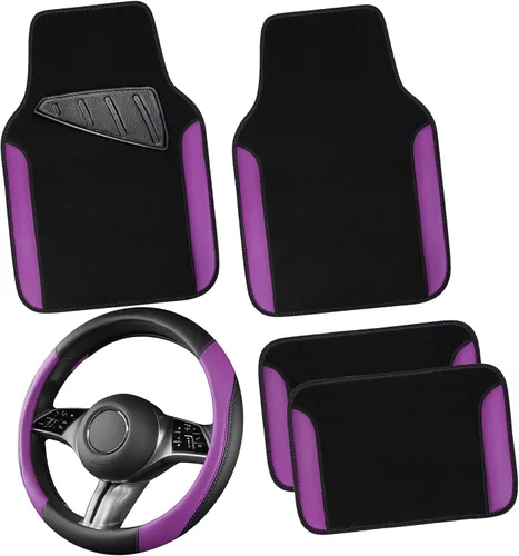 Miniatura 14 de CAR PASS Funda para volante de cuero sintético y alfombrillas impermeables para auto, combo universal para el 95 % de sedanes, SUV, vehículos, Rojo