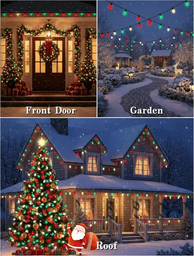 Miniatura 7 de Luces LED de Navidad rojas, verdes y blancas, 25 pies, impermeables, C9, multicolor, luces de Navidad al aire libre con 26 bombillas inastillables