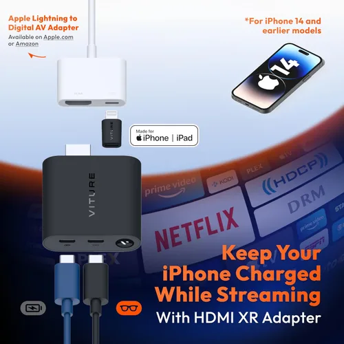 Miniatura 7 de VITURE Adaptador HDMI XR para iPhone 14 y modelos anteriores, habilitando videos multipantalla/3DoF/VR mejorados, 2.8 horas de duración