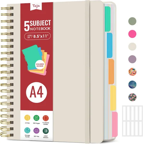 Miniatura 16 de Cuadernos de espiral con tapa dura para el trabajo con divisores y pestañas removibles, de 8.5"x11" con 5 divisiones para tomar notas y organizador