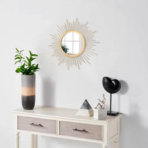 Miniatura 5 de Espejos Dorados para Pared Sunburst Decoración Arte Espejo Bohemio Hogar Redondo Moderno Espejo de Metal para Dormitorio Sala de Estar Pasillo Baño