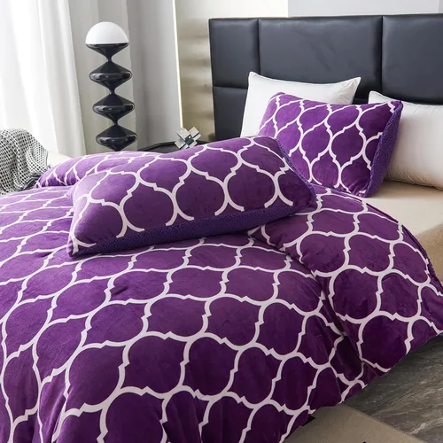 Miniatura 3 de Juego de edredón de tamaño King morado, juego de edredón de forro polar Sherpa tamaño King para invierno, mullido, suave, mullido, reversible