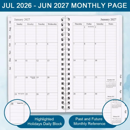 Miniatura 3 de Planificador/Calendario de Bolsillo 2026 - Cuaderno y Diario Organizador Semanal y Mensual A6 para Seguir Objetivos, Fácil de Organizar tu Vida Azul