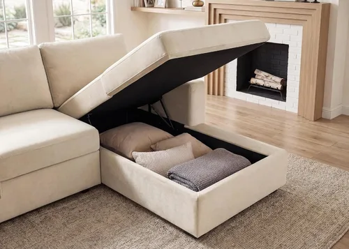 Miniatura 5 de HONBAY Sofá seccional con cama extraíble, sofá cama seccional con almacenamiento, sofás en forma de U para sala de estar, terciopelo beige