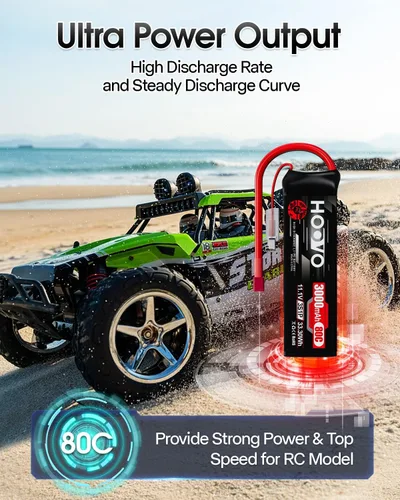 Miniatura 5 de HOOVO Batería Lipo 3S, 11.1 V, 3000 mAh, 80C, estuche blando con enchufe en T estilo Dean para automóvil, camión, buggy, rastreador, avión, barco