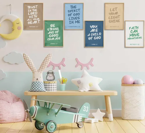 Miniatura 6 de Conjunto de 6 impresiones de pared de lona cristiana para guardería, versículos bíblicos para niños, citas inspiradoras, pintura, imagen, decoración