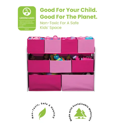 Miniatura 3 de Delta Children Organizador de juguetes de lujo multi-compartimento con cubos de almacenamiento, cubos blancos/rosas Contenedores blanco/rosa