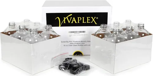 Miniatura 3 de Vivaplex, 12, botellas de vidrio transparentes, de 16 onzas, con tapas