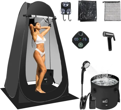 Tienda de ducha desplegable para camping, tienda de ducha portátil para exteriores con ducha recargable de 6000 mAh