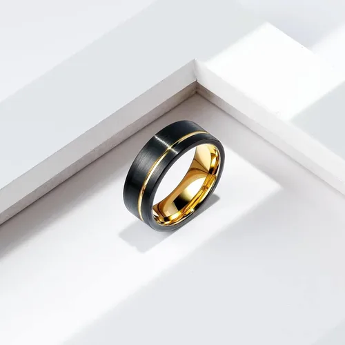 Miniatura 118 de King Will Anillo de boda de carburo de tungsteno para hombre con diseño de ranura, 6/7/0.315 in de ancho, acabado cepillado/pulido para hombre