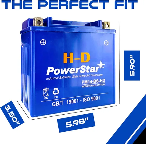 Miniatura 2 de PowerStar Batería YTX14 BS ATV de alto rendimiento, sin mantenimiento, sellada AGM YTX14-BS, batería de motocicleta compatible con Honda TRX FL 350